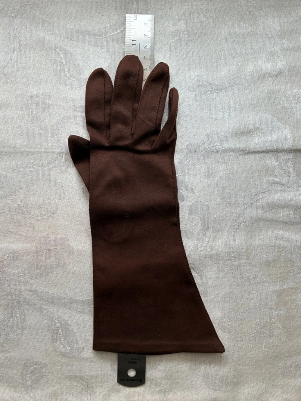 Aris Brown Sueded Cotton Bracelet Length Gloves Size 6.5